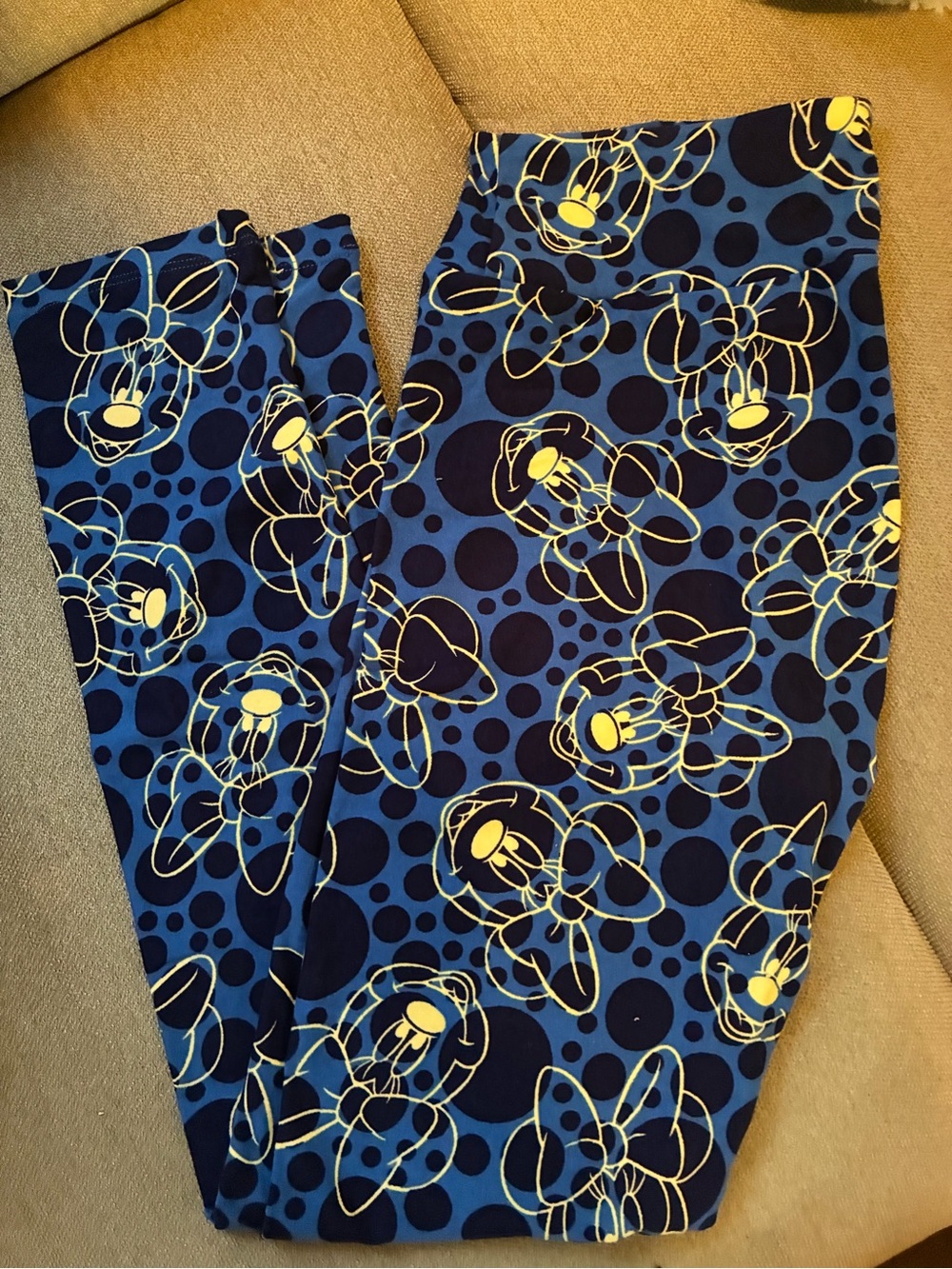 LuLaRoe Disney Blue and Yellow Minnie Mouse Print Leggings